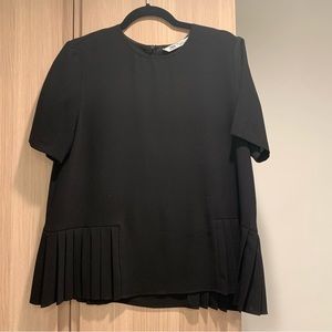 Zara Black Short Sleeve Blouse with Pleats - L